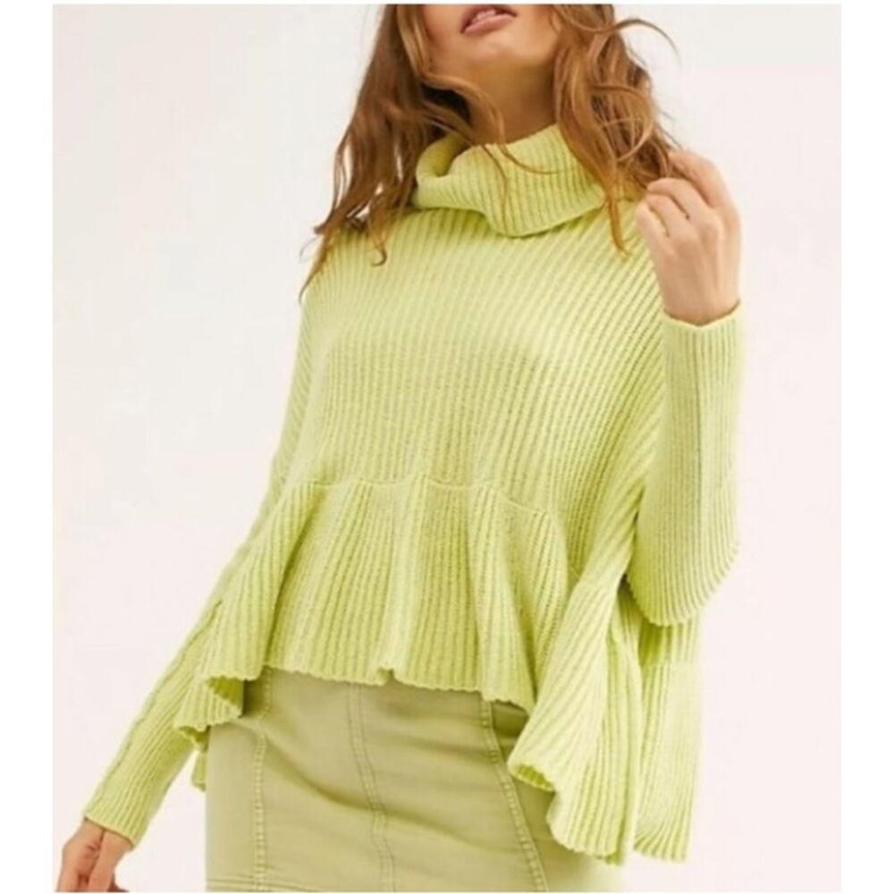 Free People Layer Cake Turtleneck Oversized Sweater in Key Lime